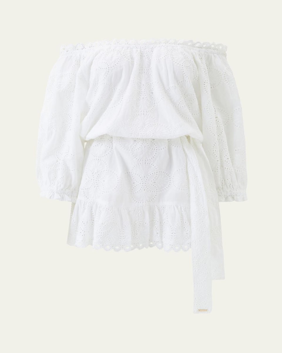 Avi Eyelet Off-Shoulder Mini Dress